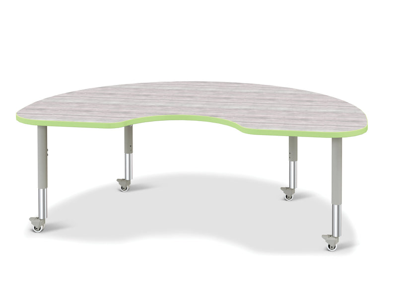 Berries Kidney Activity Table - 48" X 72", Mobile - Driftwood Gray/Key Lime/Gray