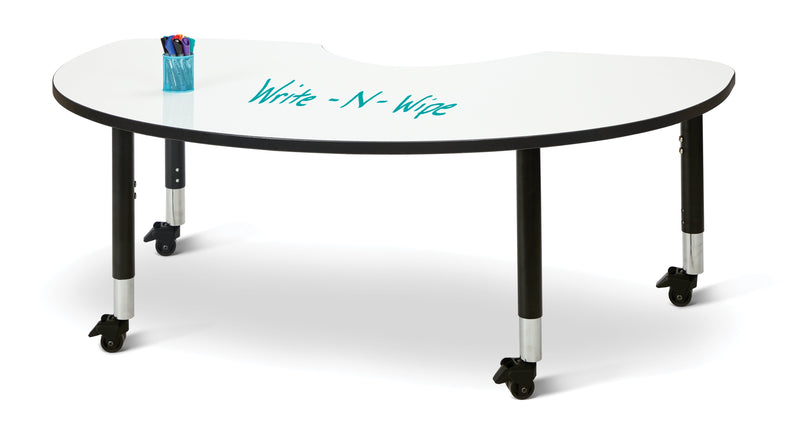 Berries Kidney Dry Erase Table - 72" x 48", Mobile - Write-n-Wipe/Black/Black