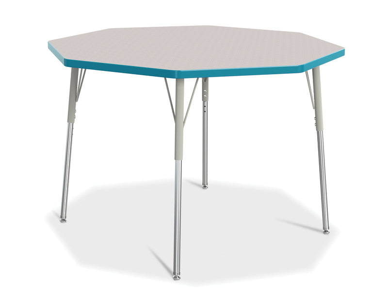 Berries Octagon Activity Table - 48" X 48", A-height - Gray/Teal/Gray