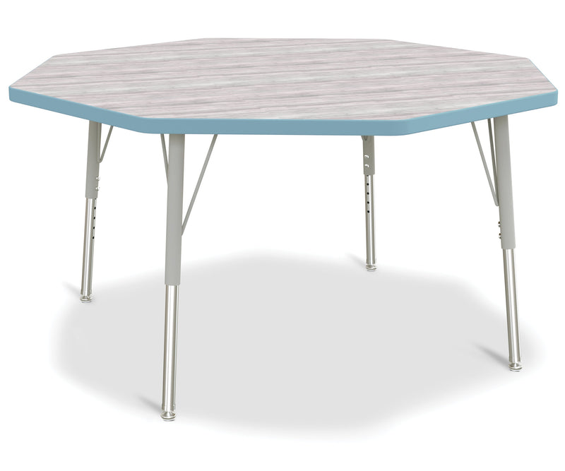 Berries Octagon Activity Table - 48" X 48", E-height - Driftwood Gray/Coastal Blue/Gray