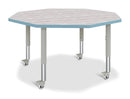 Berries Octagon Activity Table - 48" X 48", Mobile - Driftwood Gray/Coastal Blue/Gray