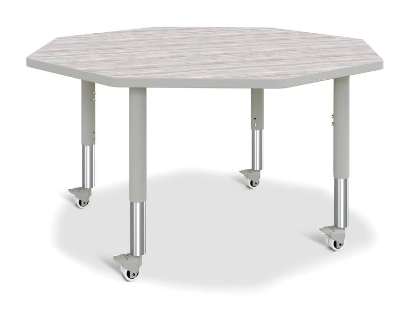 Berries Octagon Activity Table - 48" X 48", Mobile - Driftwood Gray/Gray/Gray