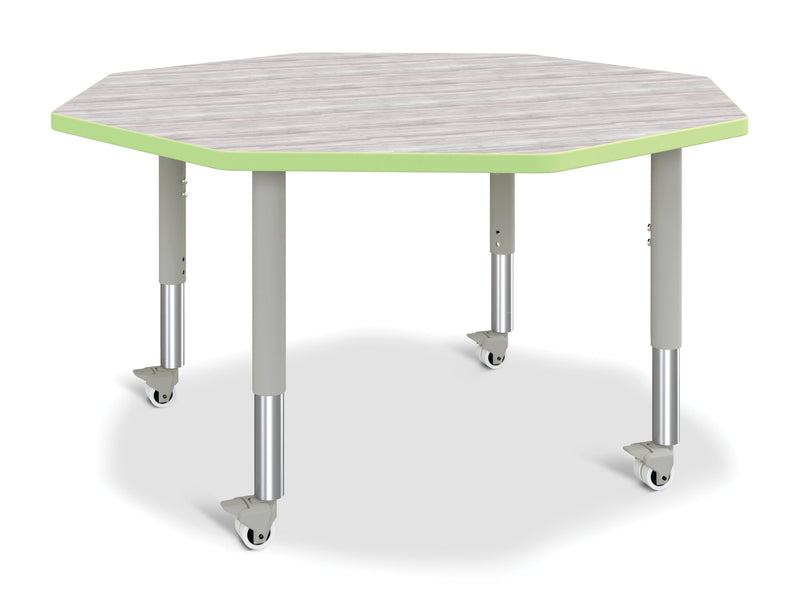 Berries Octagon Activity Table - 48" X 48", Mobile - Driftwood Gray/Key Lime/Gray