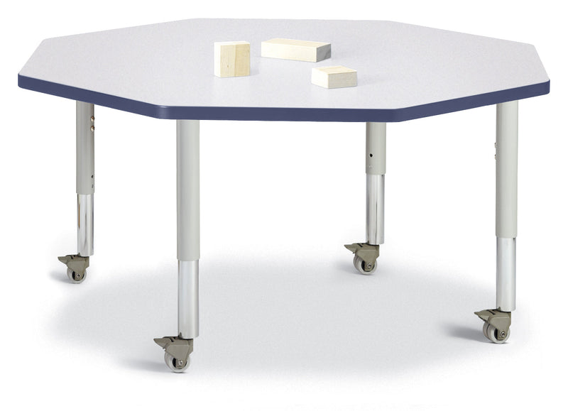 Berries Octagon Activity Table - 48" X 48", Mobile - Gray/Navy/Gray