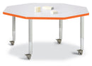 Berries Octagon Activity Table - 48" X 48", Mobile - Gray/Orange/Gray