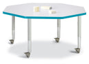 Berries Octagon Activity Table - 48" X 48", Mobile - Gray/Teal/Gray