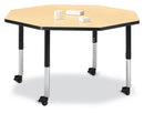 Berries Octagon Activity Table - 48" X 48", Mobile - Maple/Black/Black
