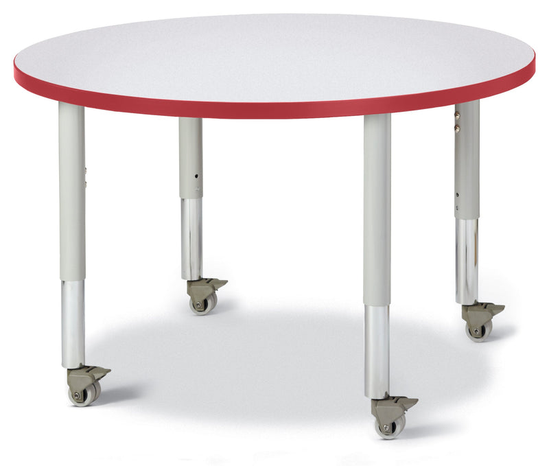 Berries Round Activity Table - 36" Diameter, Mobile - Gray/Red/Gray