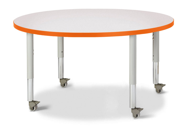 Berries Round Activity Table - 42" Diameter, Mobile - Gray/Orange/Gray