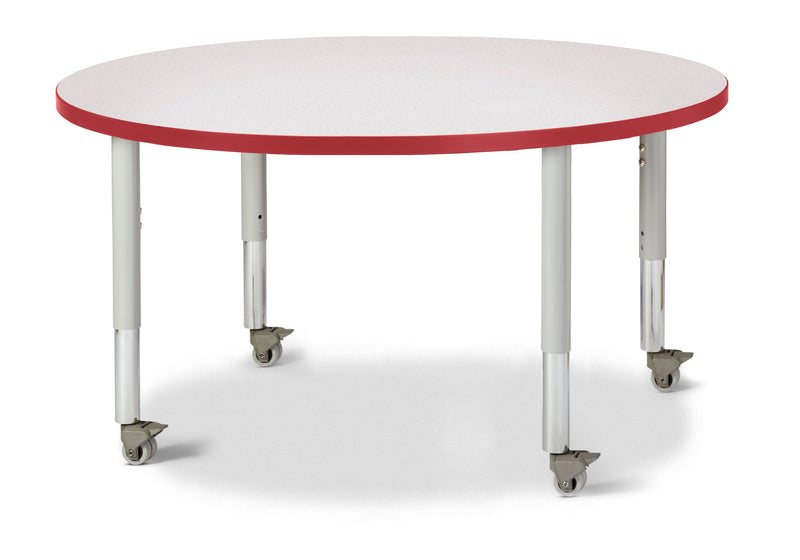 Berries Round Activity Table - 42" Diameter, Mobile - Gray/Red/Gray
