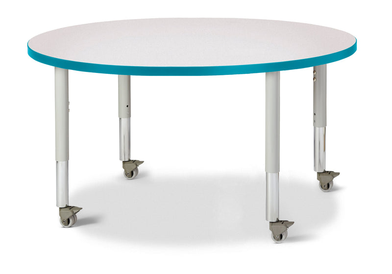 Berries Round Activity Table - 42" Diameter, Mobile - Gray/Teal/Gray