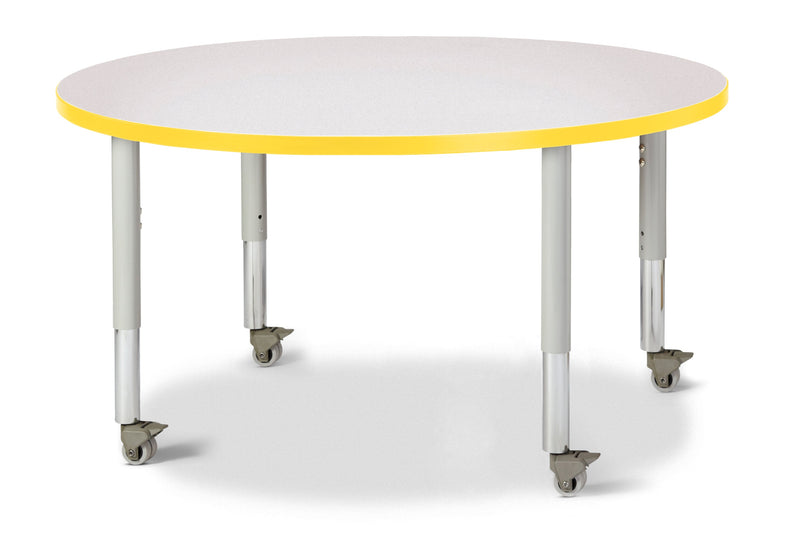Berries Round Activity Table - 42" Diameter, Mobile - Gray/Yellow/Gray