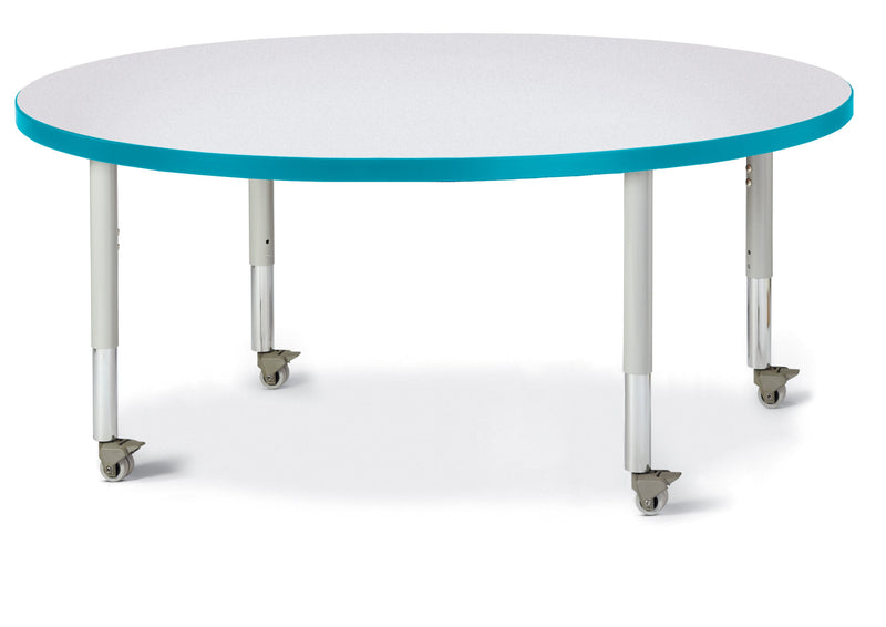 Berries Round Activity Table - 48" Diameter, Mobile - Gray/Teal/Gray