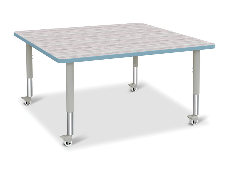Berries Square Activity Table - 48" X 48", Mobile - Driftwood Gray/Coastal Blue/Gray