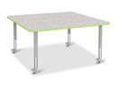 Berries Square Activity Table - 48" X 48", Mobile - Driftwood Gray/Key Lime/Gray