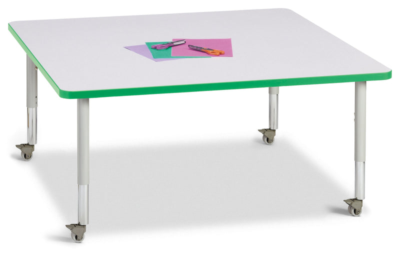 Berries Square Activity Table - 48" X 48", Mobile - Gray/Green/Gray