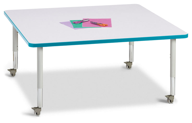 Berries Square Activity Table - 48" X 48", Mobile - Gray/Teal/Gray