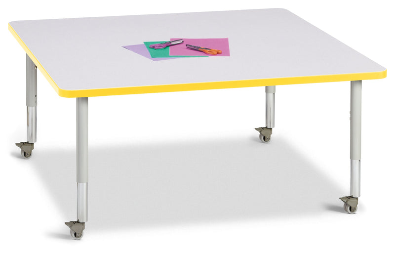 Berries Square Activity Table - 48" X 48", Mobile - Gray/Yellow/Gray