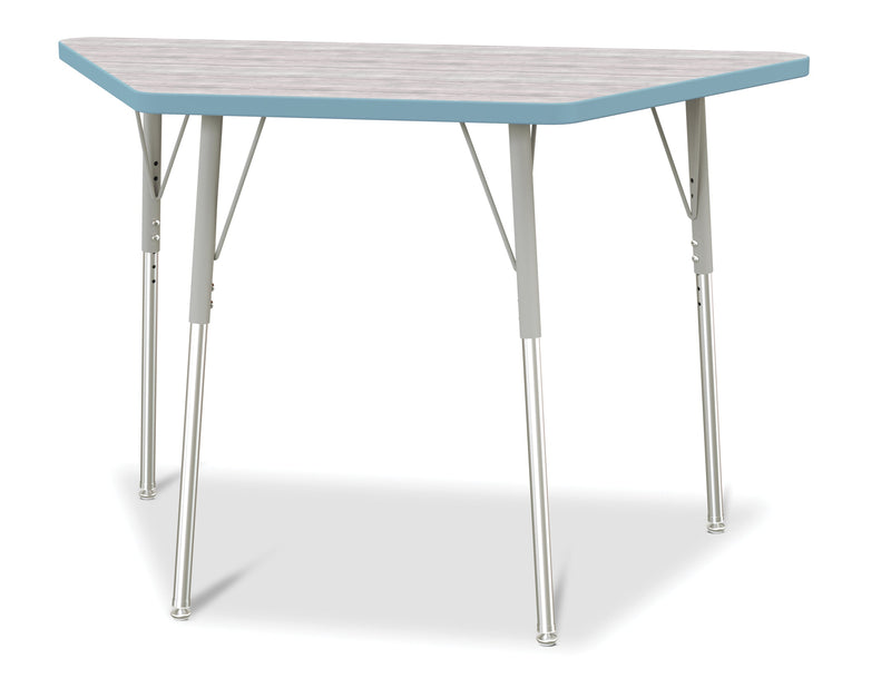 Berries Trapezoid Activity Table - 24" X 48", A-height - Driftwood Gray/Coastal Blue/Gray