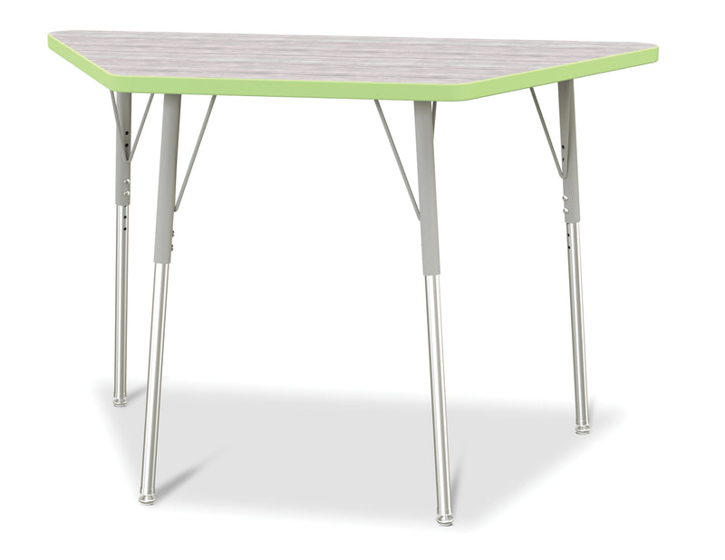 Berries Trapezoid Activity Table - 24" X 48", A-height - Driftwood Gray/Key Lime/Gray