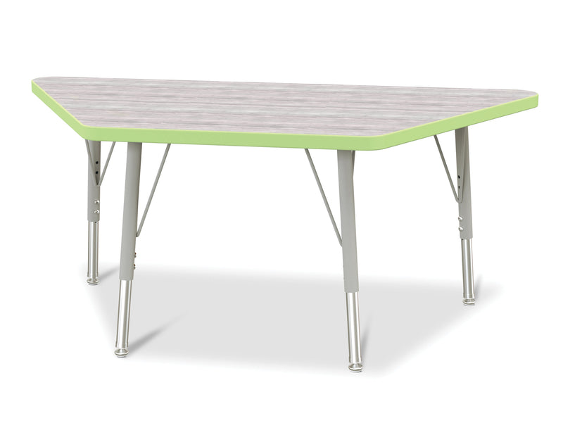 Berries Trapezoid Activity Table - 24" X 48", E-height - Driftwood Gray/Key Lime/Gray