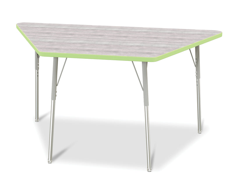Berries Trapezoid Activity Table - 30" X 60", A-height - Driftwood Gray/Key Lime/Gray