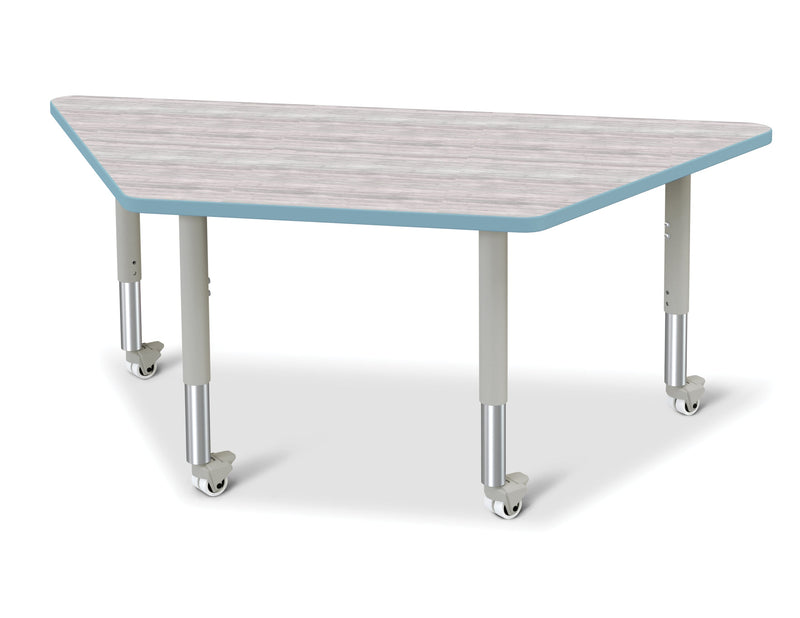 Berries Trapezoid Activity Table - 30" X 60", Mobile - Driftwood Gray/Coastal Blue/Gray