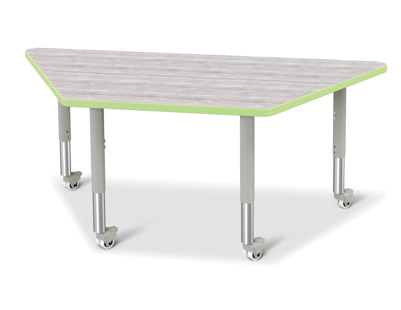 Berries Trapezoid Activity Table - 30" X 60", Mobile - Driftwood Gray/Key Lime/Gray
