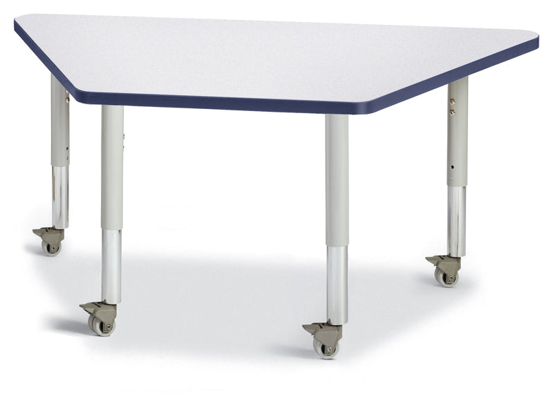 Berries Trapezoid Activity Tables - 24" X 48", Mobile - Gray/Navy/Gray