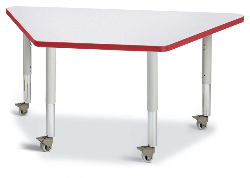 Berries Trapezoid Activity Tables - 24" X 48", Mobile - Gray/Red/Gray