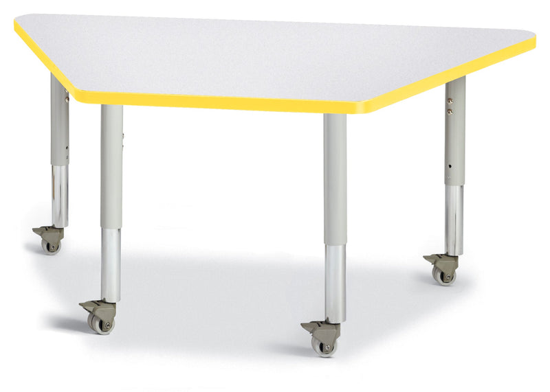 Berries Trapezoid Activity Tables - 24" X 48", Mobile - Gray/Yellow/Gray