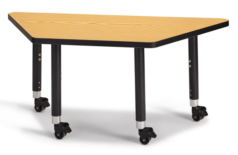 Berries Trapezoid Activity Tables - 24" X 48", Mobile - Oak/Black/Black