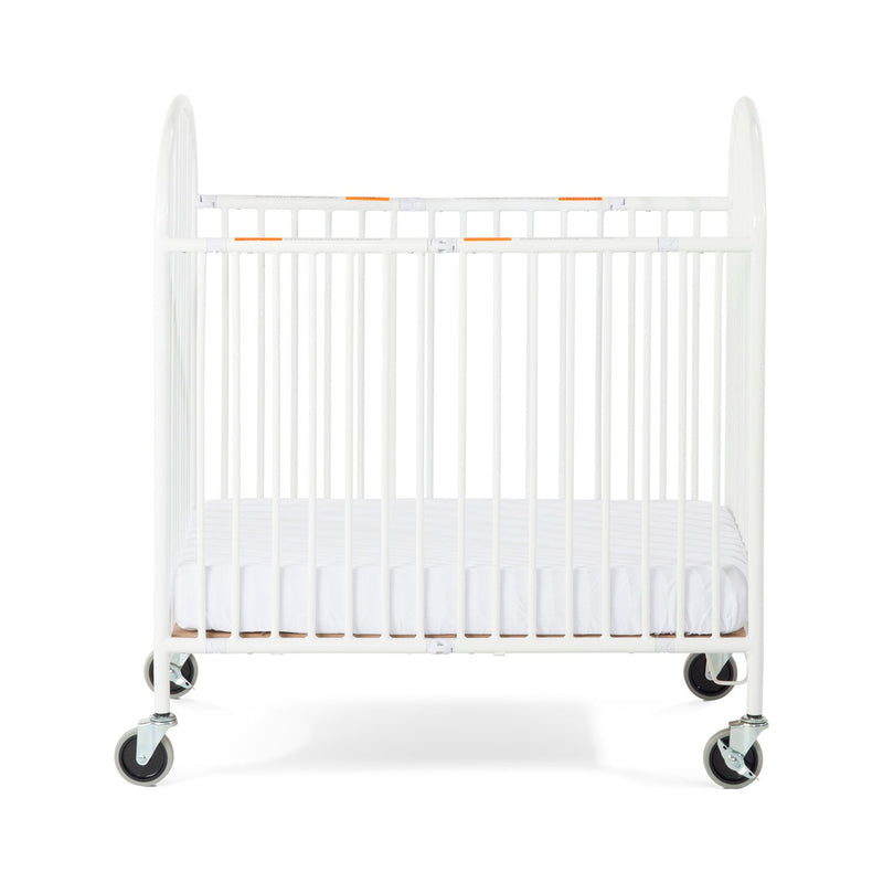 Foundations Pinnacle Compact Folding Steel Crib with Oversized Casters and Foam Mattress