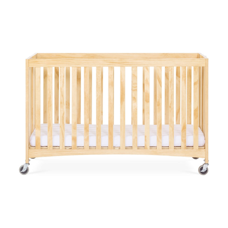 Foundations Travel Sleeper Full-Size Folding Wood Crib with 3" Foam Mattress and Oversized Casters - Natural