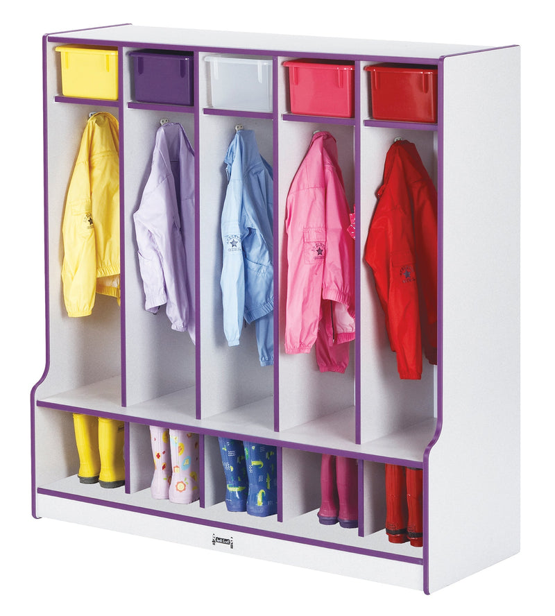 Rainbow Accents 5 Section Coat Locker with Step - Teal