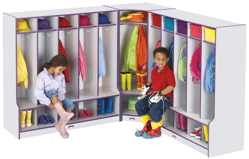Rainbow Accents 5 Section Coat Locker with Step - Teal