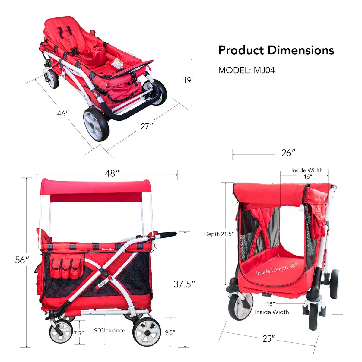 twin wagon stroller Wonderfold MJ04 Chariot Milioo Double Stroller Wagon