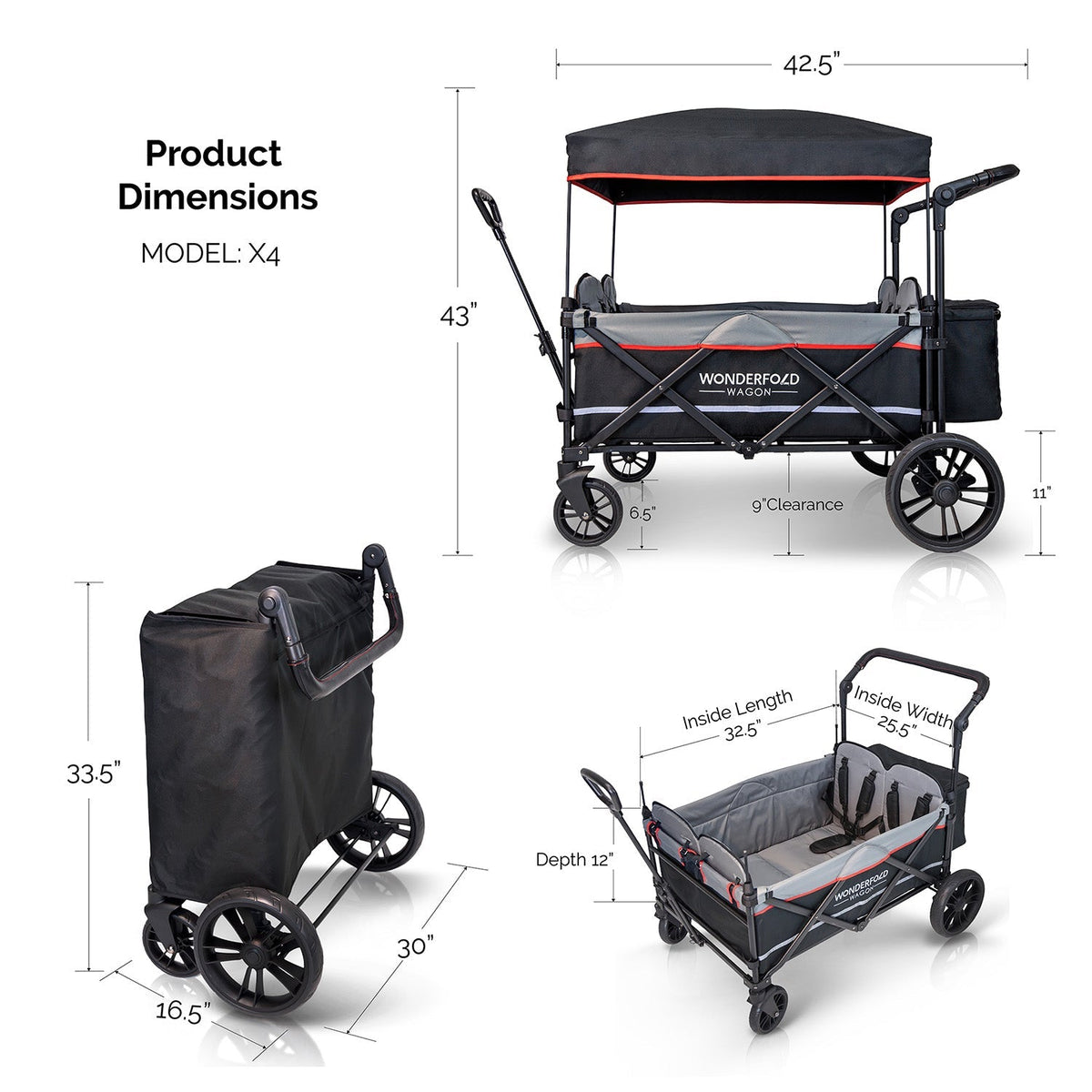 wonderfold outdoor x4 push & pull quad stroller wagon Wonderfold X4 Pull and Push Quad Stroller Wagon