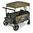 Wonderfold X4 Woodland Green Pull and Push Double Stroller Wagon with Automatic Magnetic Seatbelt Buckles - 4 Seater